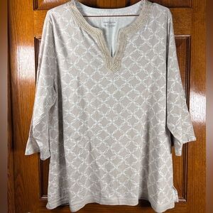 Charter Club Woman 3X V Neck Pullover 3/4 Sleeves Tan & Cream